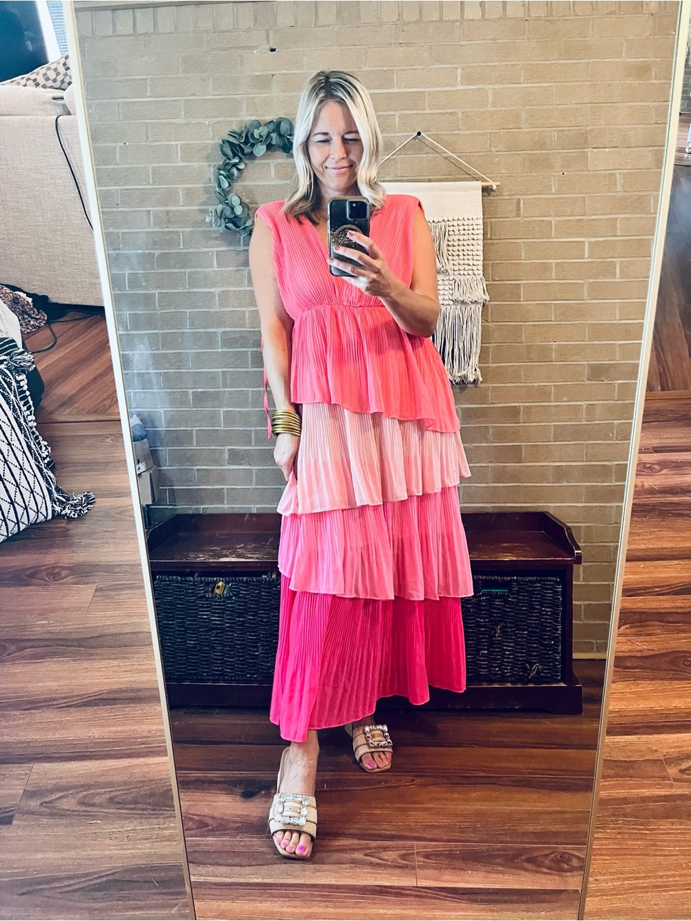 Sleeveless Pink Ombre Tiered Maxi Dress
